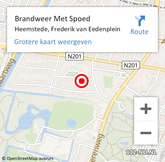 Locatie op kaart van de 112 melding: Brandweer Met Spoed Naar Heemstede, Frederik van Eedenplein op 27 juni 2021 21:37