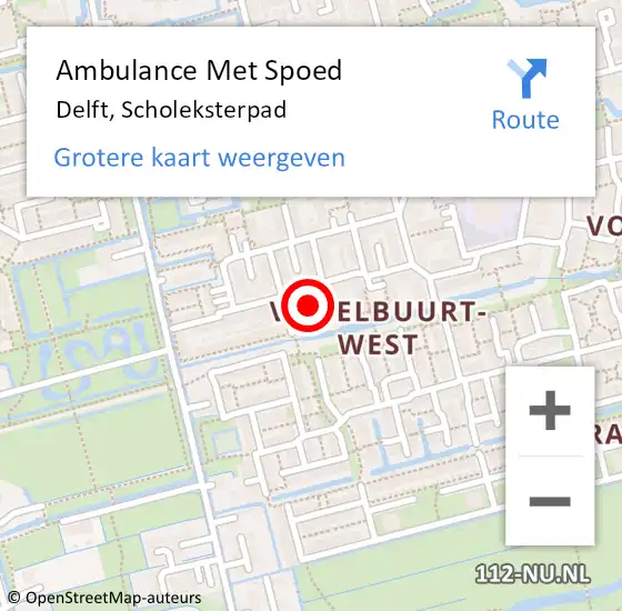 Locatie op kaart van de 112 melding: Ambulance Met Spoed Naar Delft, Scholeksterpad op 27 juni 2021 23:03