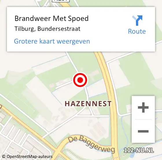 Locatie op kaart van de 112 melding: Brandweer Met Spoed Naar Tilburg, Bundersestraat op 27 juni 2021 23:58