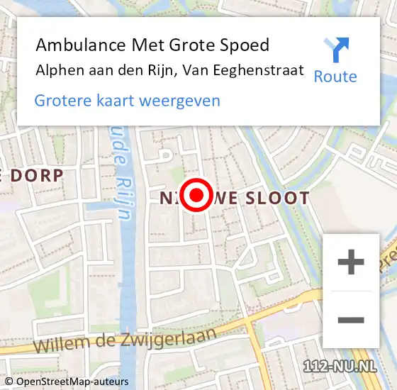 Locatie op kaart van de 112 melding: Ambulance Met Grote Spoed Naar Alphen aan den Rijn, Van Eeghenstraat op 28 juni 2021 00:15