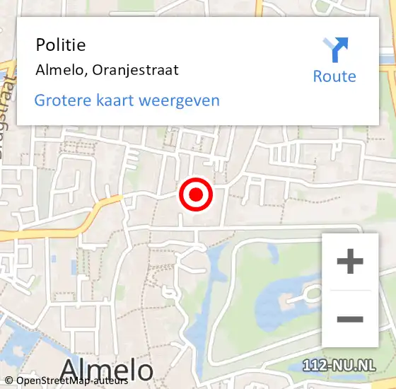 Locatie op kaart van de 112 melding: Politie Almelo, Oranjestraat op 28 juni 2021 00:19