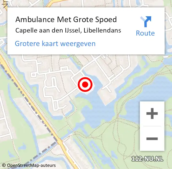 Locatie op kaart van de 112 melding: Ambulance Met Grote Spoed Naar Capelle aan den IJssel, Libellendans op 28 juni 2021 00:59