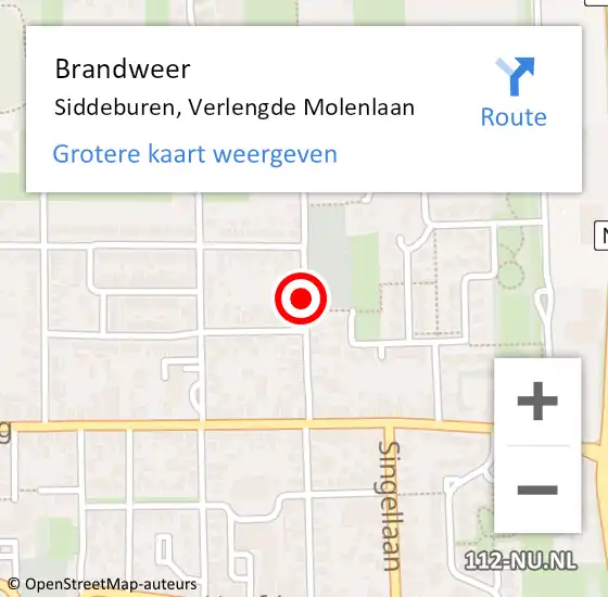 Locatie op kaart van de 112 melding: Brandweer Siddeburen, Verlengde Molenlaan op 28 juni 2021 01:05