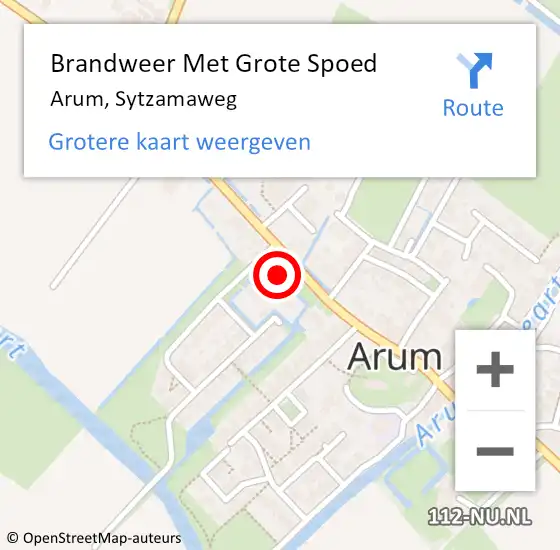 Locatie op kaart van de 112 melding: Brandweer Met Grote Spoed Naar Arum, Sytzamaweg op 28 juni 2021 01:09