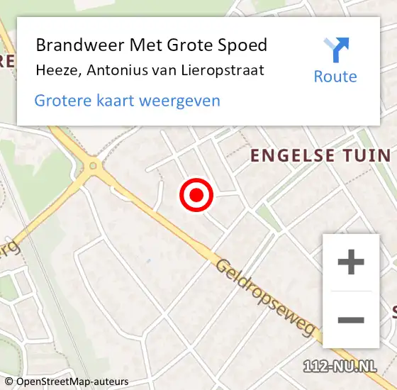 Locatie op kaart van de 112 melding: Brandweer Met Grote Spoed Naar Heeze, Antonius van Lieropstraat op 28 juni 2021 01:12