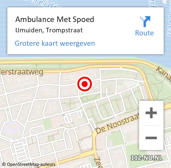 Locatie op kaart van de 112 melding: Ambulance Met Spoed Naar IJmuiden, Trompstraat op 28 juni 2021 03:31