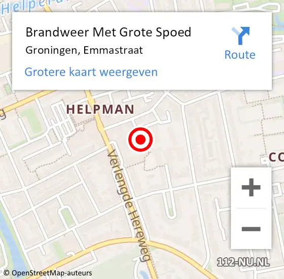 Locatie op kaart van de 112 melding: Brandweer Met Grote Spoed Naar Groningen, Emmastraat op 28 juni 2021 03:58