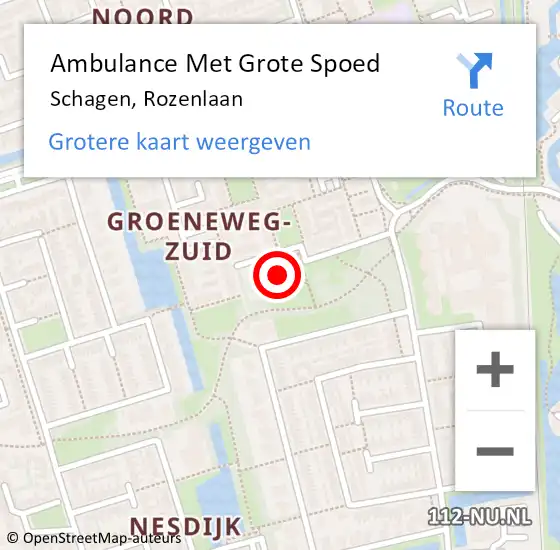 Locatie op kaart van de 112 melding: Ambulance Met Grote Spoed Naar Schagen, Rozenlaan op 28 juni 2021 05:10