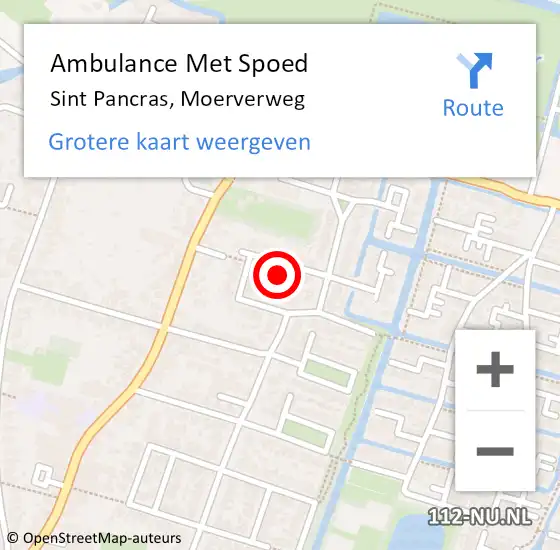 Locatie op kaart van de 112 melding: Ambulance Met Spoed Naar Sint Pancras, Moerverweg op 28 juni 2021 06:44