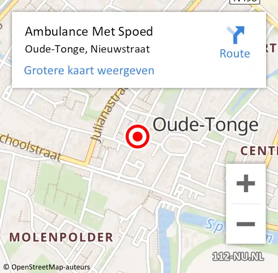 Locatie op kaart van de 112 melding: Ambulance Met Spoed Naar Oude-Tonge, Nieuwstraat op 28 juni 2021 06:58