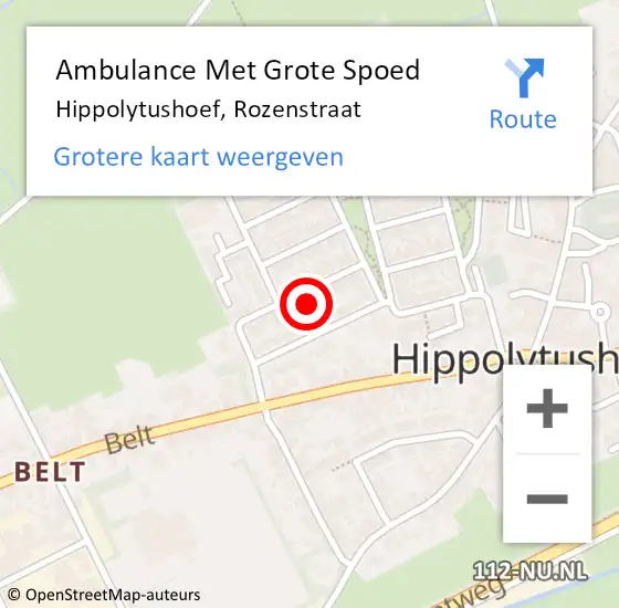 Locatie op kaart van de 112 melding: Ambulance Met Grote Spoed Naar Hippolytushoef, Rozenstraat op 28 juni 2021 07:04