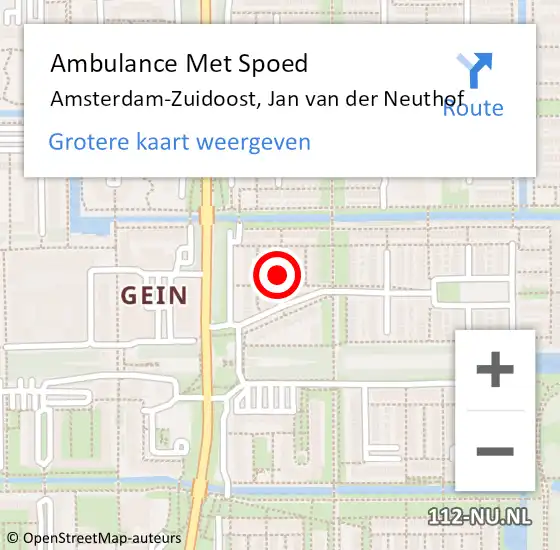 Locatie op kaart van de 112 melding: Ambulance Met Spoed Naar Amsterdam-Zuidoost, Jan van der Neuthof op 28 juni 2021 07:59