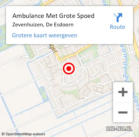 Locatie op kaart van de 112 melding: Ambulance Met Grote Spoed Naar Zevenhuizen, De Esdoorn op 28 juni 2021 08:40