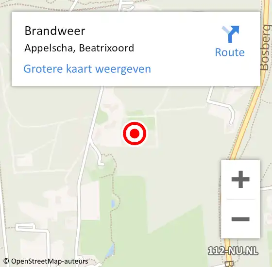 Locatie op kaart van de 112 melding: Brandweer Appelscha, Beatrixoord op 28 juni 2021 08:51