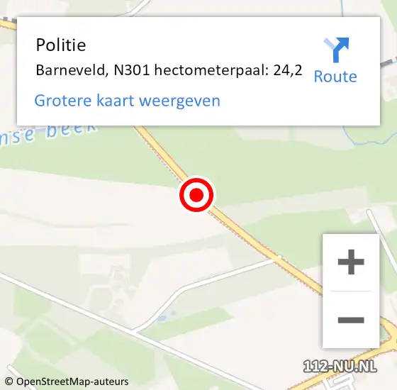 Locatie op kaart van de 112 melding: Politie Barneveld, N301 hectometerpaal: 24,2 op 28 juni 2021 09:03