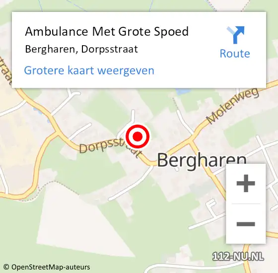 Locatie op kaart van de 112 melding: Ambulance Met Grote Spoed Naar Bergharen, Dorpsstraat op 28 juni 2021 09:11