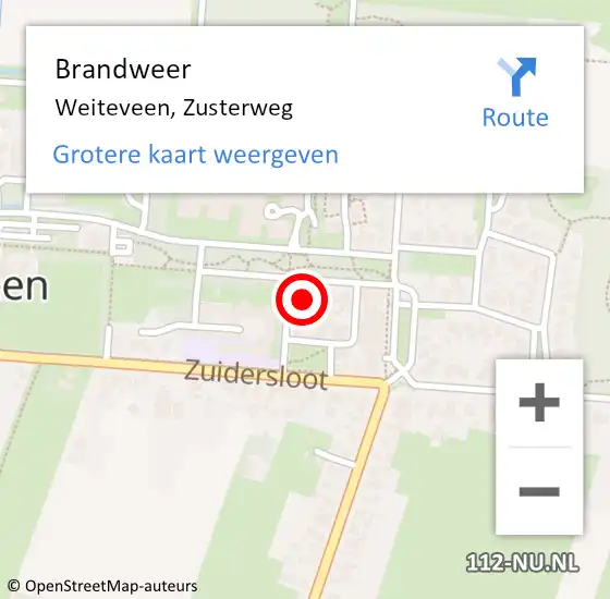 Locatie op kaart van de 112 melding: Brandweer Weiteveen, Zusterweg op 28 juni 2021 09:11