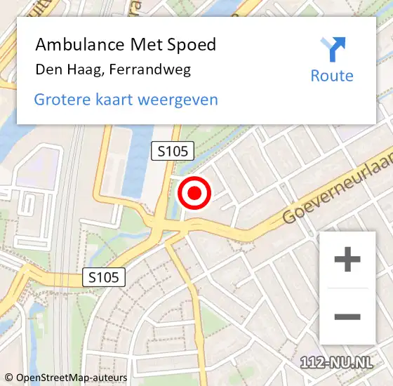 Locatie op kaart van de 112 melding: Ambulance Met Spoed Naar Den Haag, Ferrandweg op 28 juni 2021 09:54