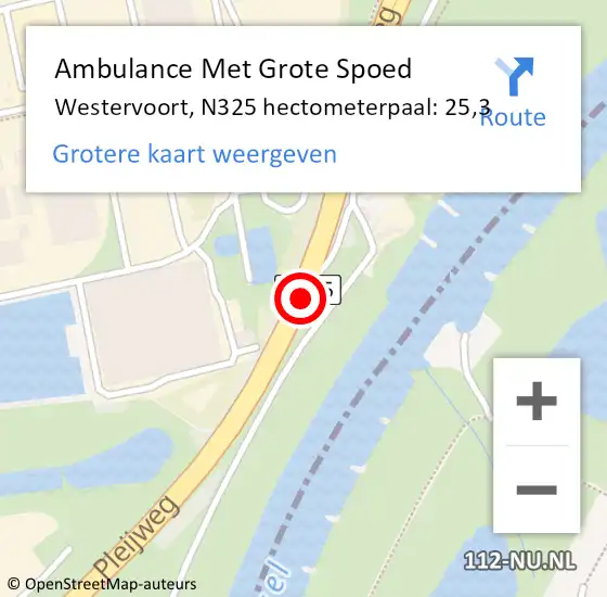 Locatie op kaart van de 112 melding: Ambulance Met Grote Spoed Naar Westervoort, N325 hectometerpaal: 25,3 op 28 juni 2021 10:02