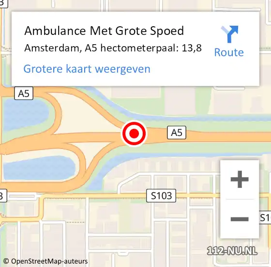 Locatie op kaart van de 112 melding: Ambulance Met Grote Spoed Naar Amsterdam, A5 hectometerpaal: 13,8 op 28 juni 2021 10:04