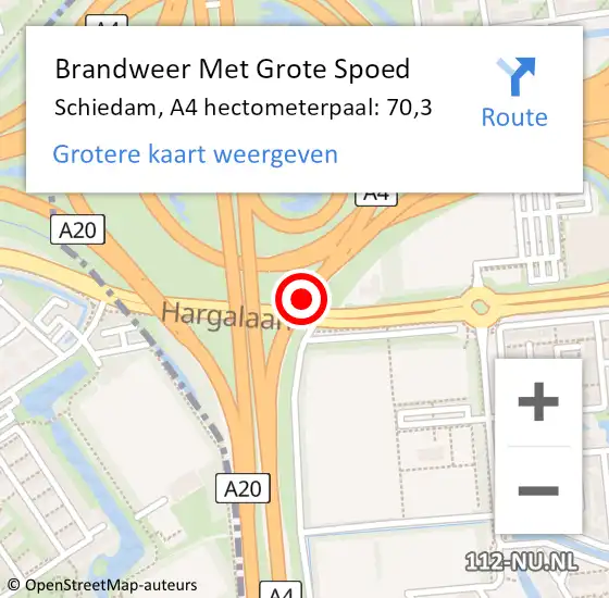 Locatie op kaart van de 112 melding: Brandweer Met Grote Spoed Naar Schiedam, A4 hectometerpaal: 70,3 op 28 juni 2021 10:46