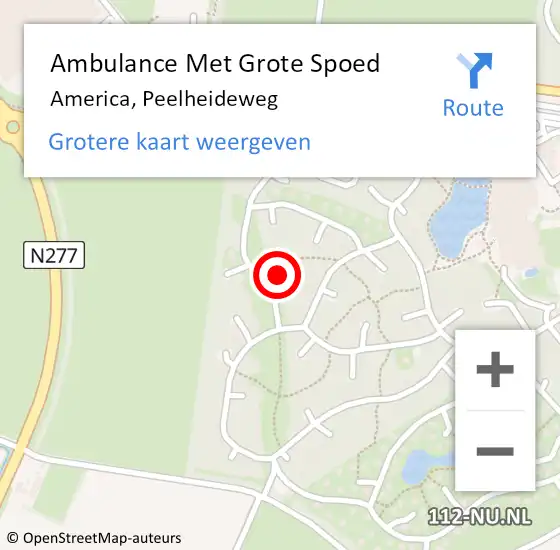 Locatie op kaart van de 112 melding: Ambulance Met Grote Spoed Naar America, Peelheideweg op 14 juni 2014 16:04