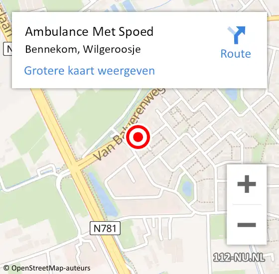 Locatie op kaart van de 112 melding: Ambulance Met Spoed Naar Bennekom, Wilgeroosje op 28 juni 2021 11:21