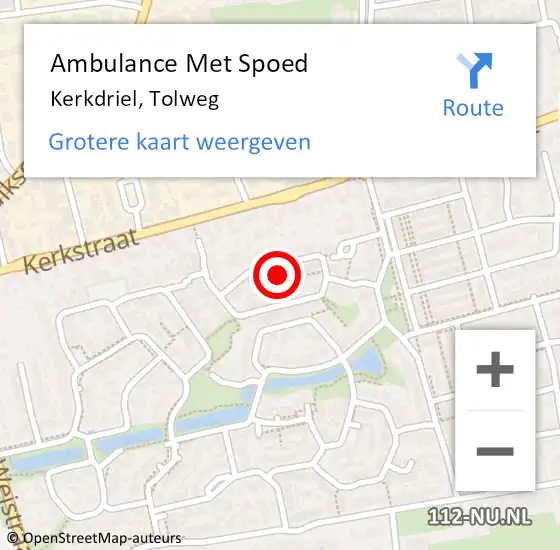 Locatie op kaart van de 112 melding: Ambulance Met Spoed Naar Kerkdriel, Tolweg op 28 juni 2021 11:26