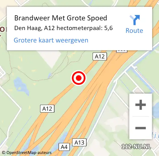 Locatie op kaart van de 112 melding: Brandweer Met Grote Spoed Naar Den Haag, A12 hectometerpaal: 5,6 op 28 juni 2021 11:30