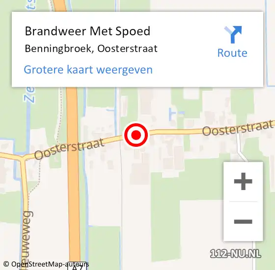 Locatie op kaart van de 112 melding: Brandweer Met Spoed Naar Benningbroek, Oosterstraat op 28 juni 2021 11:34