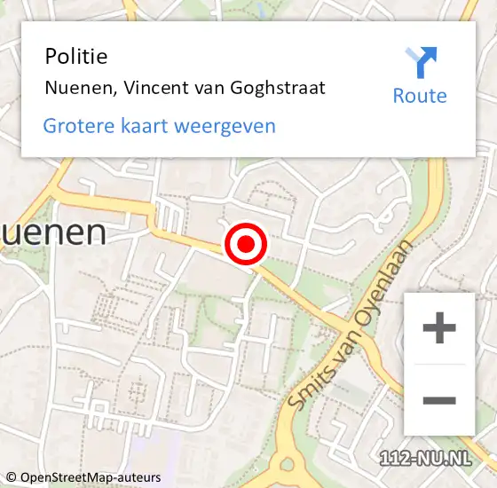 Locatie op kaart van de 112 melding: Politie Nuenen, Vincent van Goghstraat op 28 juni 2021 11:53