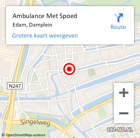 Locatie op kaart van de 112 melding: Ambulance Met Spoed Naar Edam, Damplein op 14 juni 2014 16:11