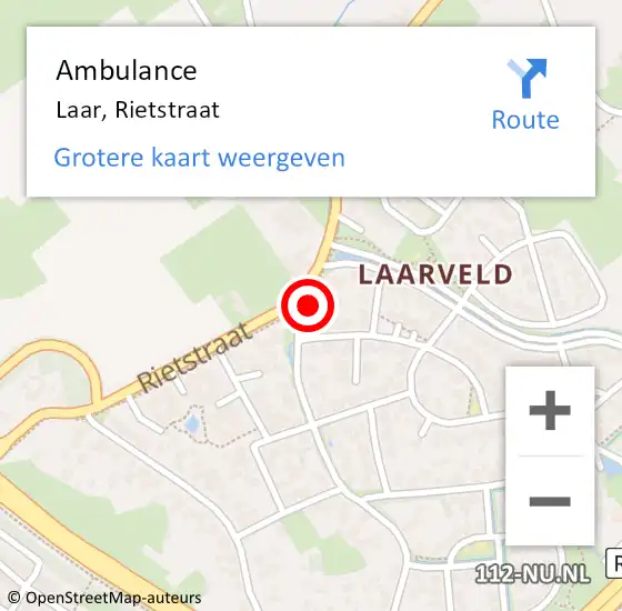 Locatie op kaart van de 112 melding: Ambulance Laar, Rietstraat op 14 juni 2014 16:13