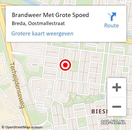 Locatie op kaart van de 112 melding: Brandweer Met Grote Spoed Naar Breda, Oostmallestraat op 28 juni 2021 12:20