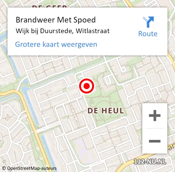 Locatie op kaart van de 112 melding: Brandweer Met Spoed Naar Wijk bij Duurstede, Witlastraat op 28 juni 2021 12:31