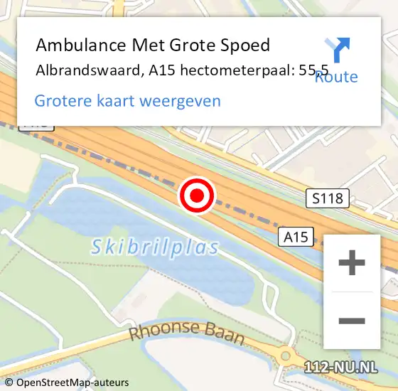 Locatie op kaart van de 112 melding: Ambulance Met Grote Spoed Naar Barendrecht, A15 hectometerpaal: 55,5 op 28 juni 2021 13:09