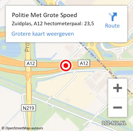 Locatie op kaart van de 112 melding: Politie Met Grote Spoed Naar Zuidplas, A12 hectometerpaal: 23,5 op 28 juni 2021 13:12