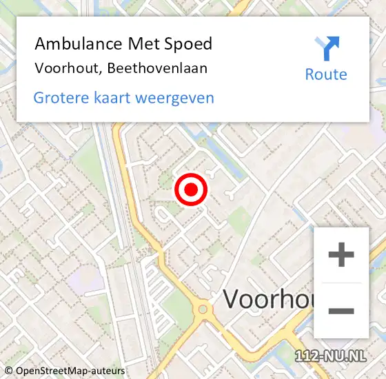 Locatie op kaart van de 112 melding: Ambulance Met Spoed Naar Voorhout, Beethovenlaan op 28 juni 2021 14:01