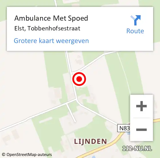 Locatie op kaart van de 112 melding: Ambulance Met Spoed Naar Elst, Tobbenhofsestraat op 28 juni 2021 14:02