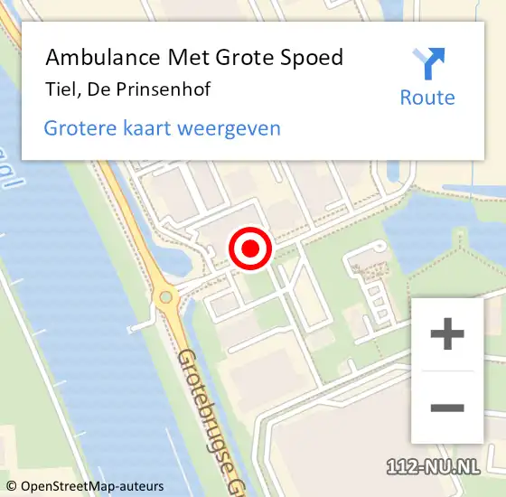 Locatie op kaart van de 112 melding: Ambulance Met Grote Spoed Naar Tiel, De Prinsenhof op 28 juni 2021 14:38