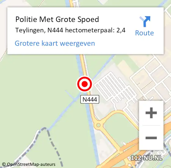 Locatie op kaart van de 112 melding: Politie Met Grote Spoed Naar Teylingen, N444 hectometerpaal: 2,4 op 28 juni 2021 14:44