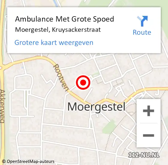 Locatie op kaart van de 112 melding: Ambulance Met Grote Spoed Naar Moergestel, Kruysackerstraat op 14 juni 2014 16:39