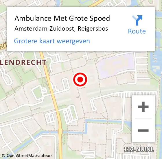 Locatie op kaart van de 112 melding: Ambulance Met Grote Spoed Naar Amsterdam-Zuidoost, Reigersbos op 28 juni 2021 15:17