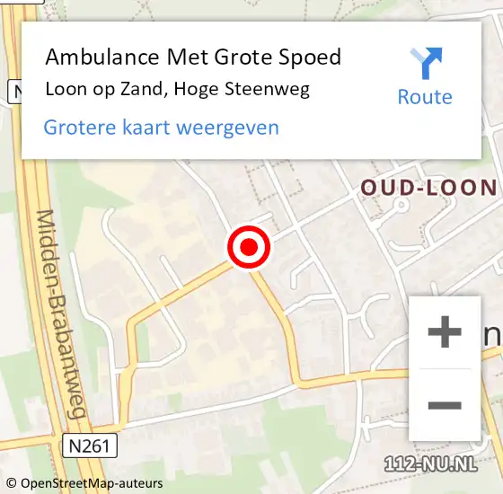 Locatie op kaart van de 112 melding: Ambulance Met Grote Spoed Naar Loon op Zand, Hoge Steenweg op 28 juni 2021 15:21