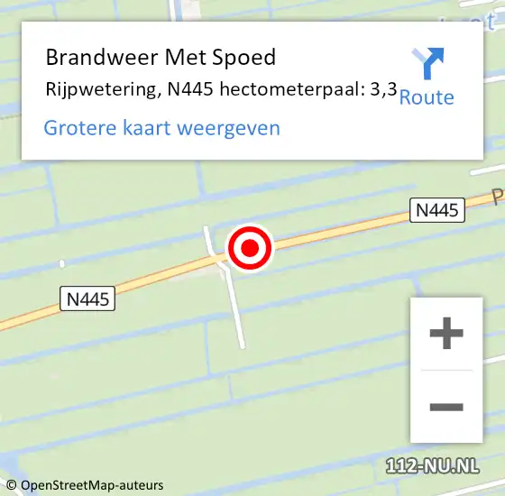 Locatie op kaart van de 112 melding: Brandweer Met Spoed Naar Rijpwetering, N445 hectometerpaal: 7,0 op 8 september 2013 14:28