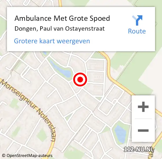 Locatie op kaart van de 112 melding: Ambulance Met Grote Spoed Naar Dongen, Paul van Ostayenstraat op 28 juni 2021 15:44