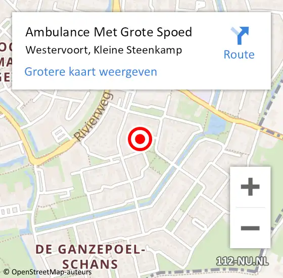 Locatie op kaart van de 112 melding: Ambulance Met Grote Spoed Naar Westervoort, Kleine Steenkamp op 28 juni 2021 15:44