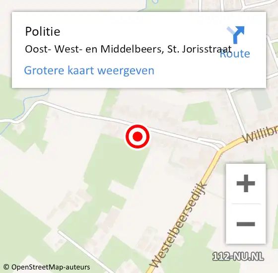 Locatie op kaart van de 112 melding: Politie Oost- West- en Middelbeers, St. Jorisstraat op 28 juni 2021 15:53