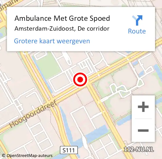 Locatie op kaart van de 112 melding: Ambulance Met Grote Spoed Naar Amsterdam-Zuidoost, De corridor op 28 juni 2021 16:33