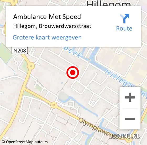 Locatie op kaart van de 112 melding: Ambulance Met Spoed Naar Hillegom, Brouwerdwarsstraat op 28 juni 2021 16:41